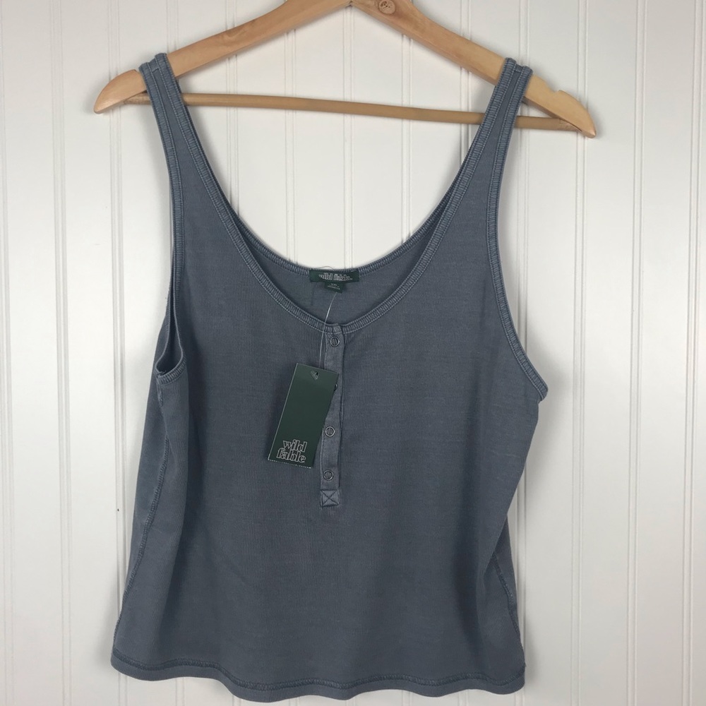 Gray Ribbed Snap Front Tank Crop Top